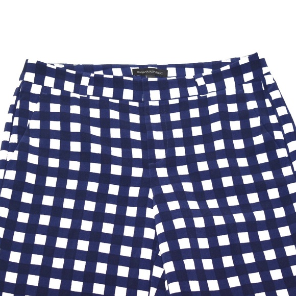 Banana Republic Blake-Fit Wide-Leg Gingham Crop Pant Navy - Picture 2 of 7